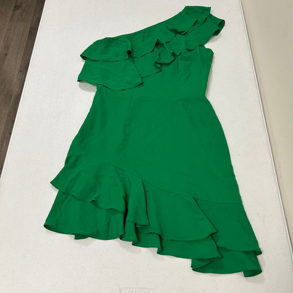 Amanda Uprichard Green One Shoulder Ruffle Asymmetrical Mini Dress Womens Small